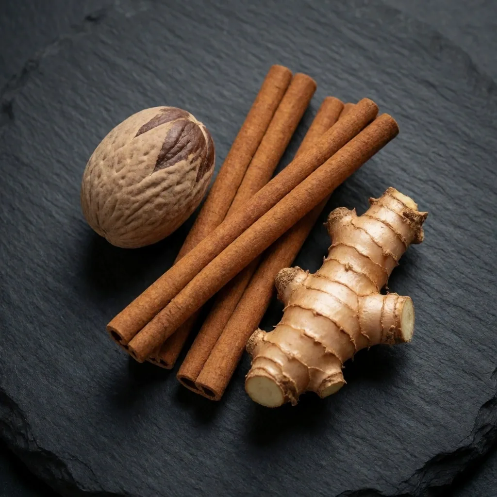 Botanical ingredients on basalt stone
