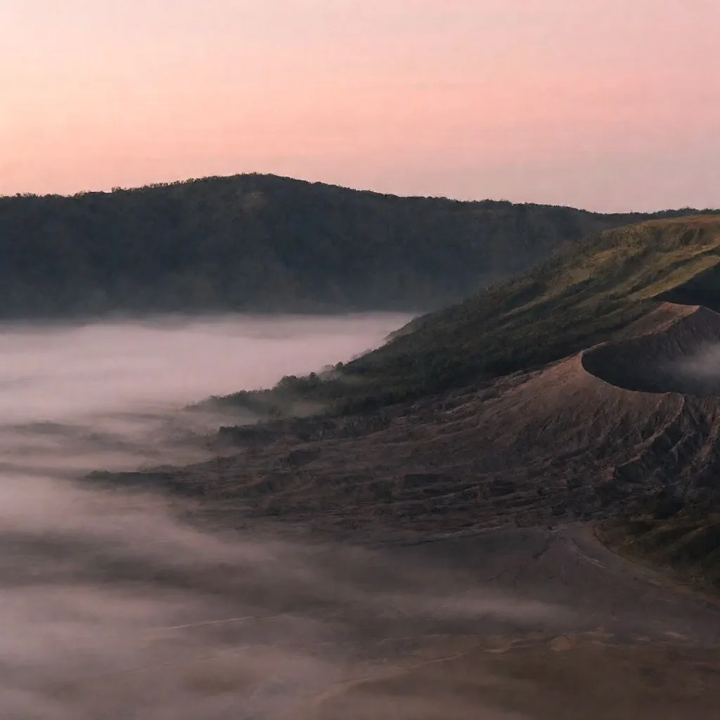 Volcanic Javanese highland landscape at dawn