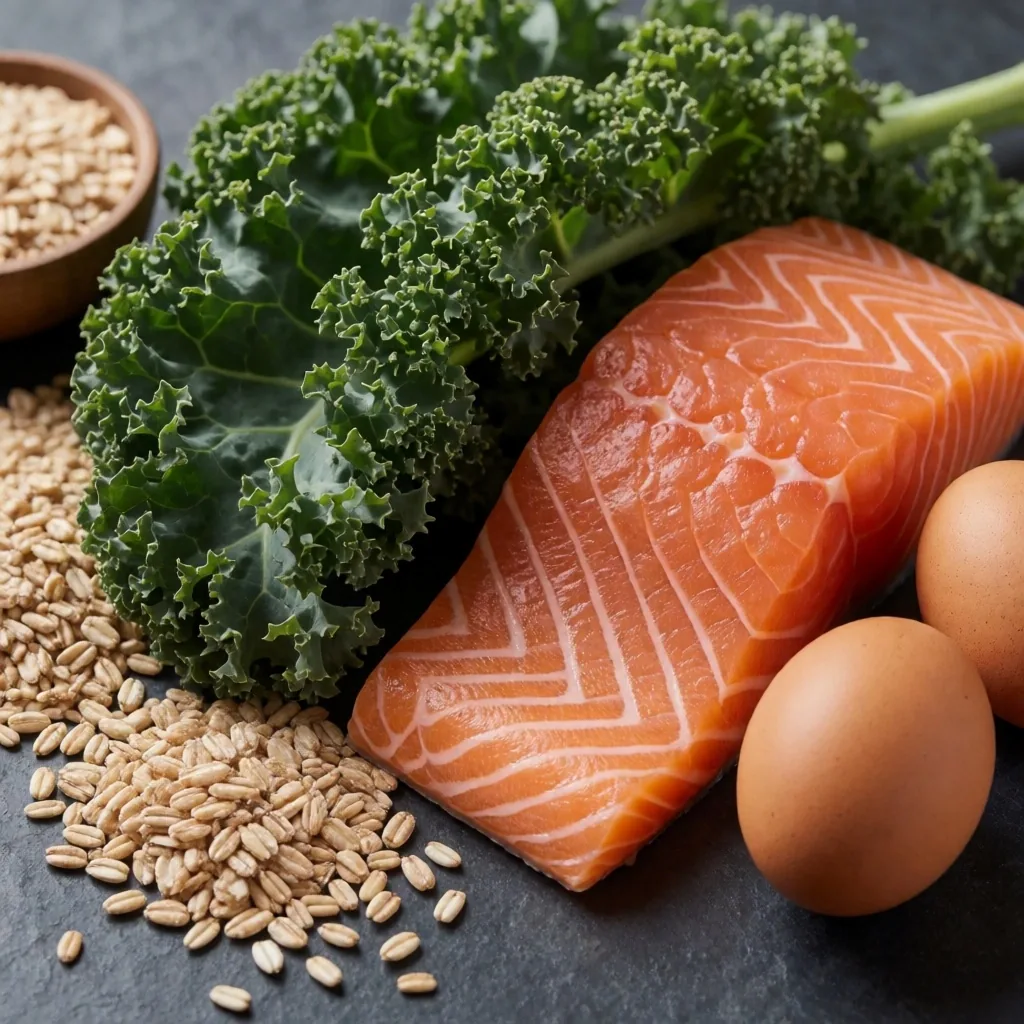 B-vitamin rich foods on dark stone