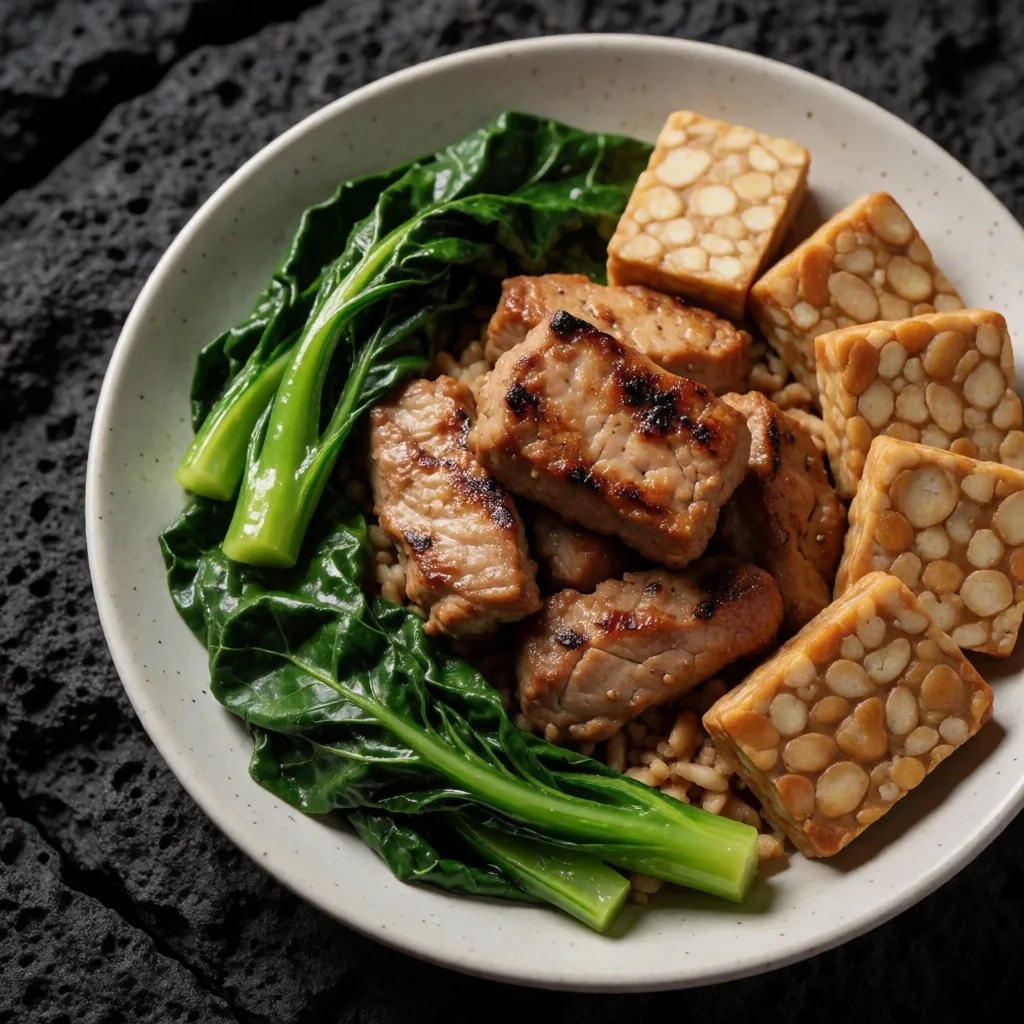 Balanced meal on dark stone plate